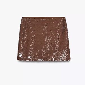 Zara NWT brown sequin embellished mini skirt